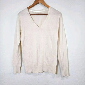 Old Navy Sweater Women's L Ivory   Wool Blend V-neck Longsleeve